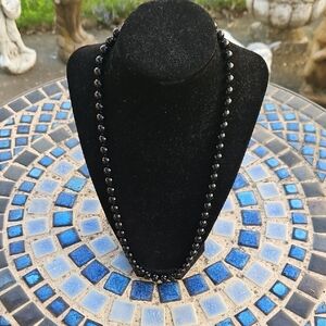 Vintage Monet Black Glass Hand Knotted Beaded Necklace